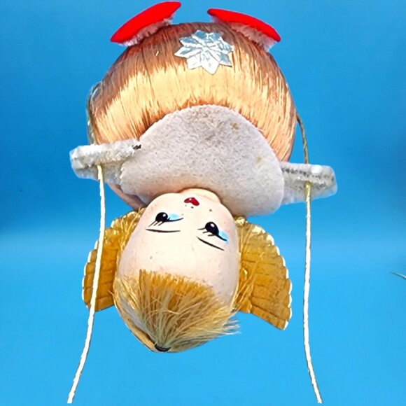 Vintage 1960s Pink Satin Ball Angel Ornament Foil Wings Spun Cotton Composite v2 - Picture 7 of 8